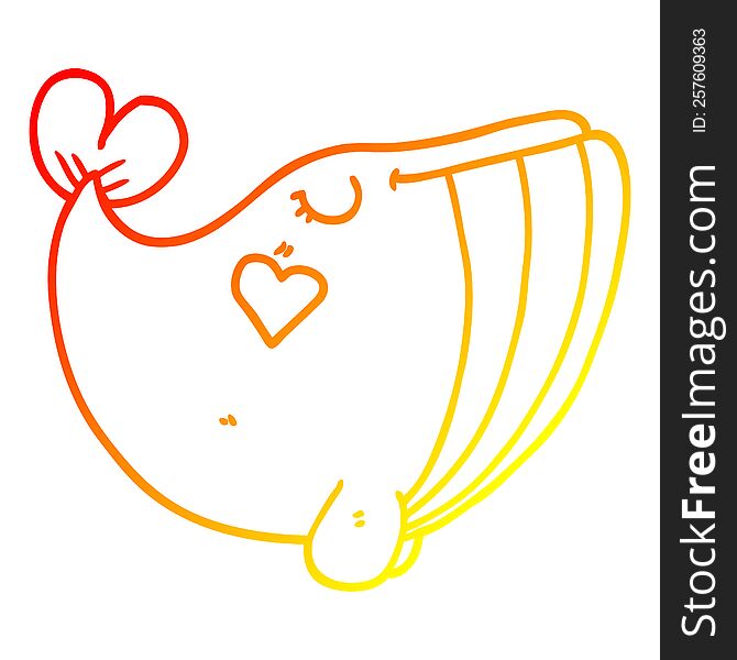 Warm Gradient Line Drawing Cartoon Whale With Love Heart