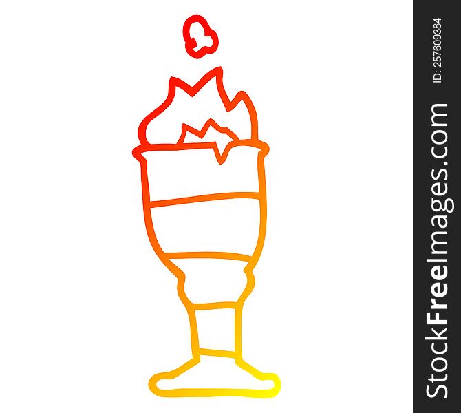 Warm Gradient Line Drawing Cartoon Flaming Golden Cup