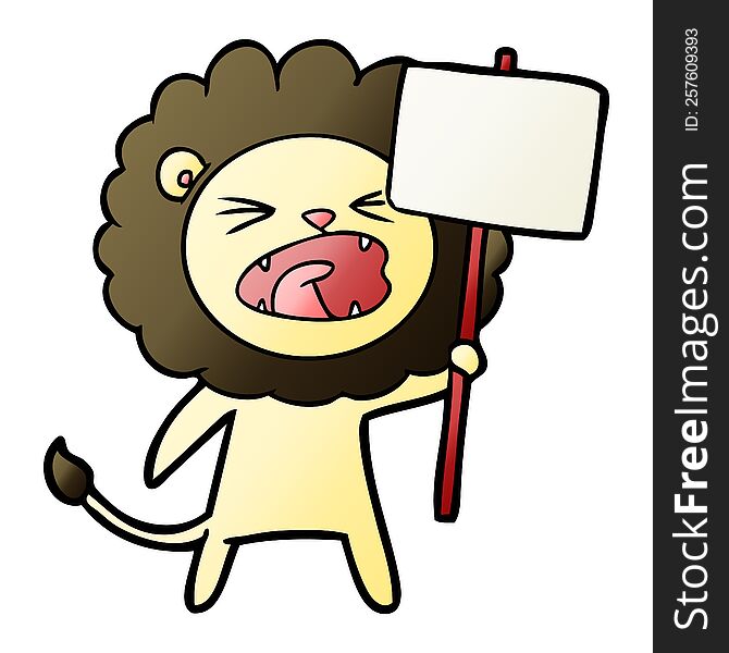 cartoon lion with protest sign. cartoon lion with protest sign