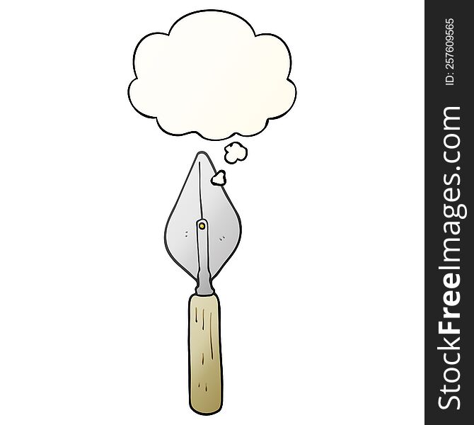 cartoon trowel with thought bubble in smooth gradient style