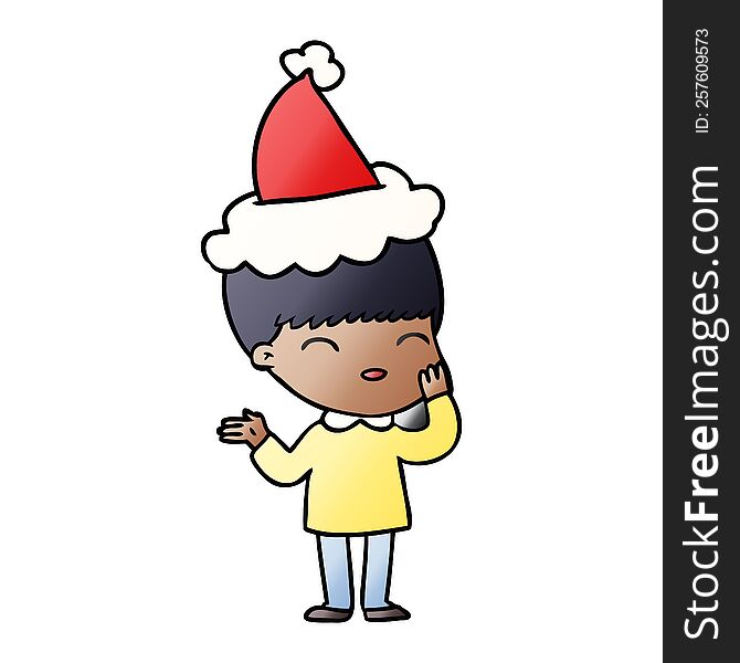 happy hand drawn gradient cartoon of a boy wearing santa hat. happy hand drawn gradient cartoon of a boy wearing santa hat