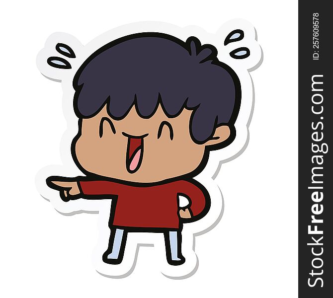 sticker of a cartoon laughing boy