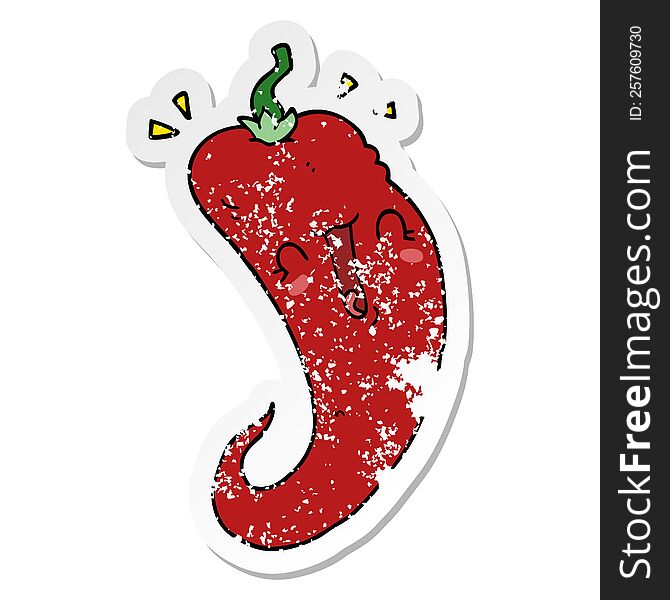distressed sticker of a cartoon chili pepper