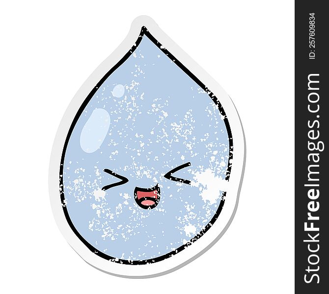 Distressed Sticker Of A Cartoon Raindrop