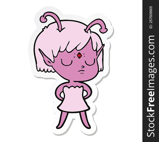 Sticker Of A Cartoon Alien Girl