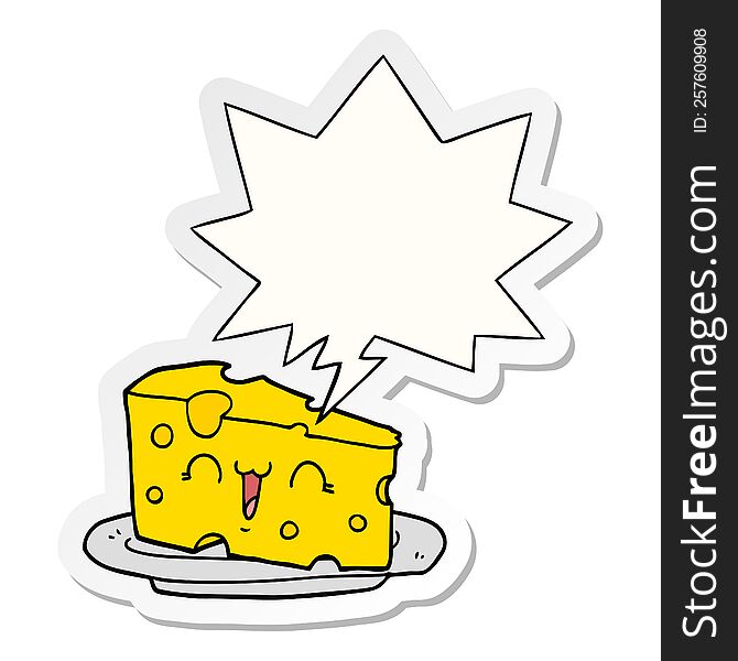 Cute Cartoon Cheese And Speech Bubble Sticker