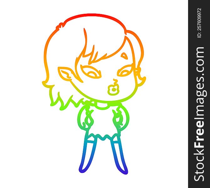 rainbow gradient line drawing of a cute cartoon vampire girl