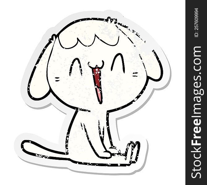 Distressed Sticker Of A Cartoon Laughing Dog