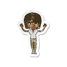 Retro Distressed Sticker Of A Cartoon Woman With Raised Hands Stock Photo