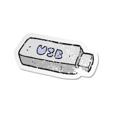 Retro Distressed Sticker Of A Cartoon USB Stick Stock Image