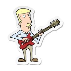 Sticker Of A Cartoon Man Playing Electric Guitar Royalty Free Stock Photos
