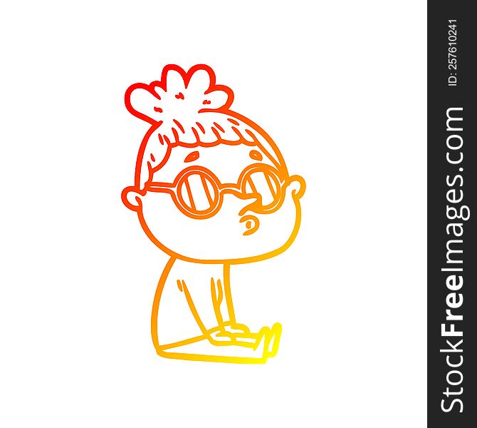 Warm Gradient Line Drawing Cartoon Woman Wearing Glasses