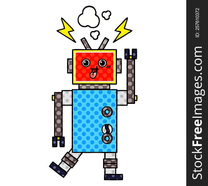 Comic Book Style Cartoon Crazed Robot