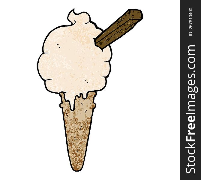 cartoon ice cream and speech bubble in retro texture style