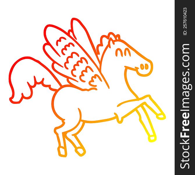 Warm Gradient Line Drawing Cartoon Winged Horse