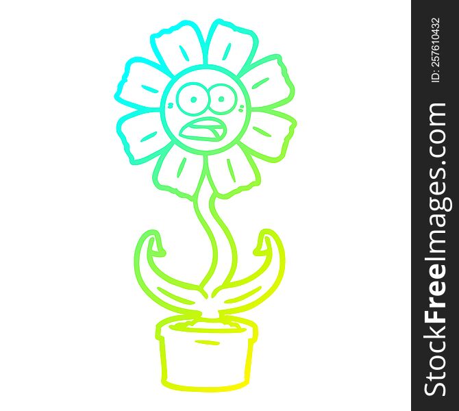 Cold Gradient Line Drawing Cartoon Shocked Flower