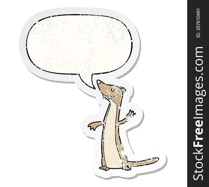 Cartoon Weasel And Speech Bubble Distressed Sticker