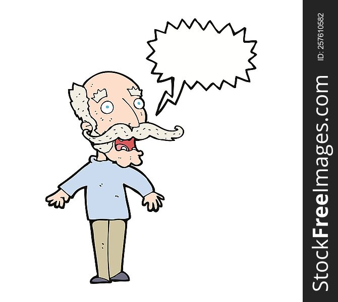 cartoon old man gasping in surprise with speech bubble