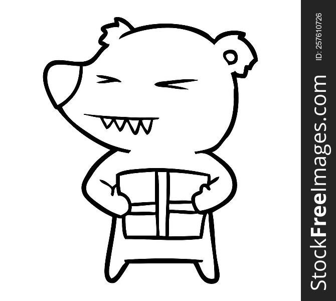 angry bear cartoon with gift. angry bear cartoon with gift