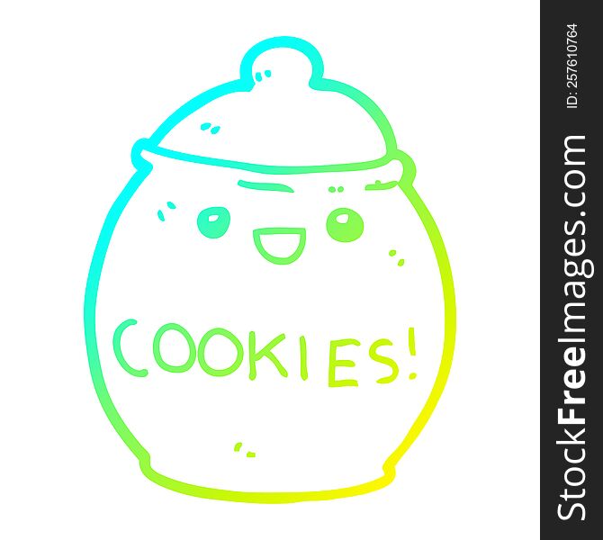 cold gradient line drawing of a cute cartoon cookie jar