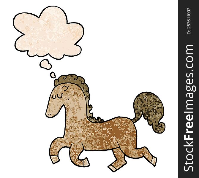 cartoon horse running and thought bubble in grunge texture pattern style