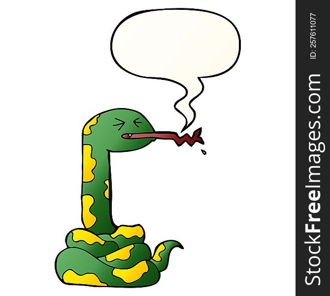 Cartoon Hissing Snake And Speech Bubble In Smooth Gradient Style