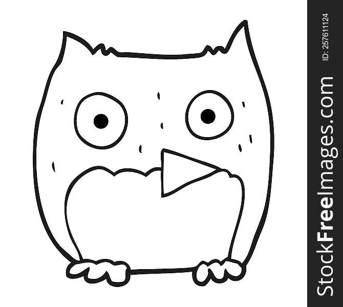 freehand drawn black and white cartoon owl