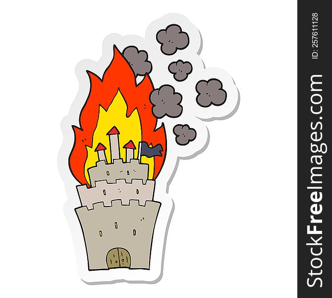 Sticker Of A Cartoon Burning Castle