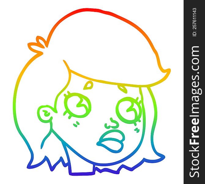 Rainbow Gradient Line Drawing Cartoon Sad Girl
