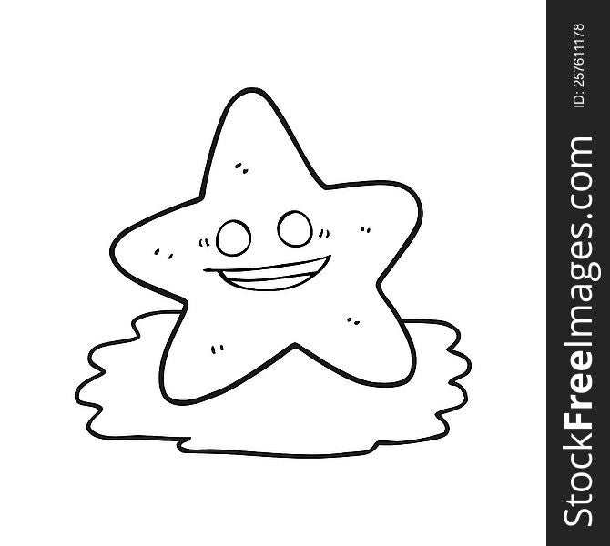 freehand drawn black and white cartoon starfish