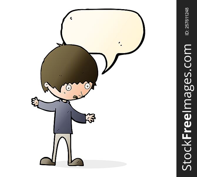 Cartoon Boy With Outstretched Arms With Speech Bubble