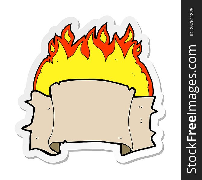 Sticker Of A Cartoon Flaming Heraldry Scroll Banner