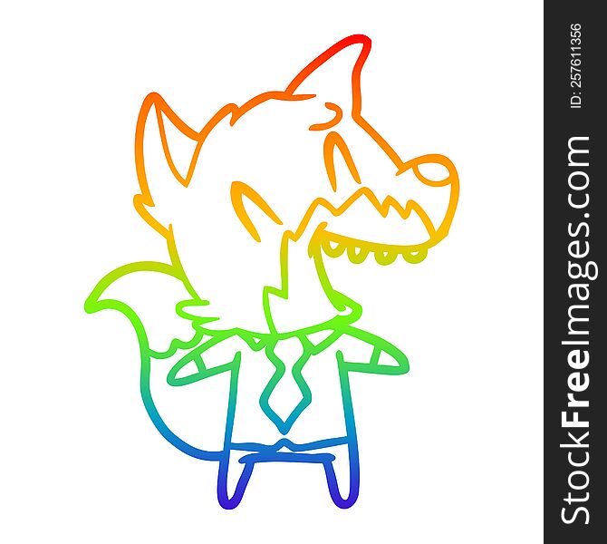 Rainbow Gradient Line Drawing Laughing Fox In Shirt And Tie
