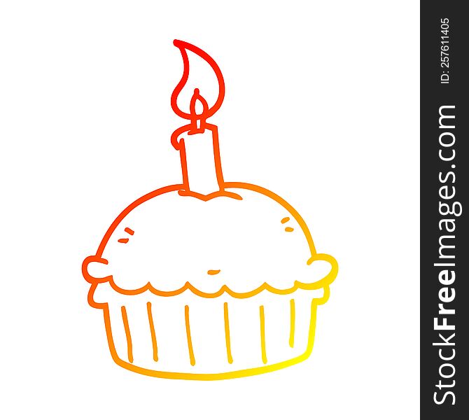 warm gradient line drawing of a cartoon birthday cupcake