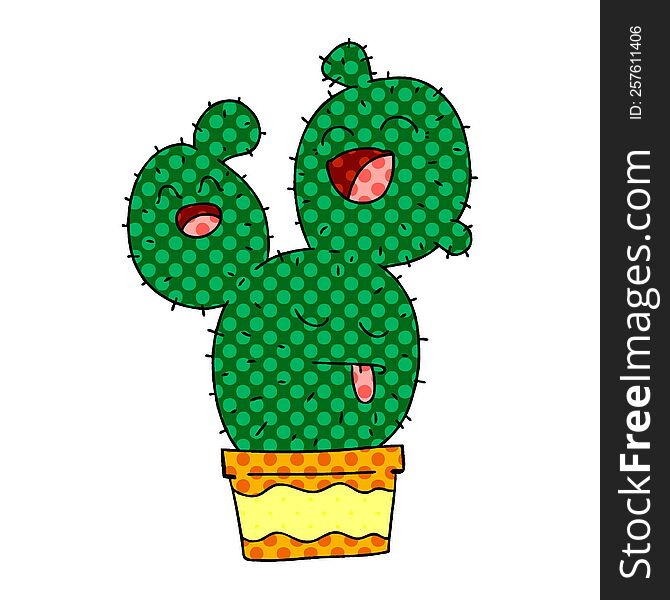 Quirky Comic Book Style Cartoon Cactus