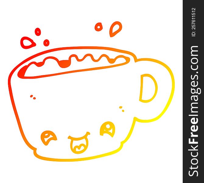 Warm Gradient Line Drawing Cartoon Cup Of Coffee