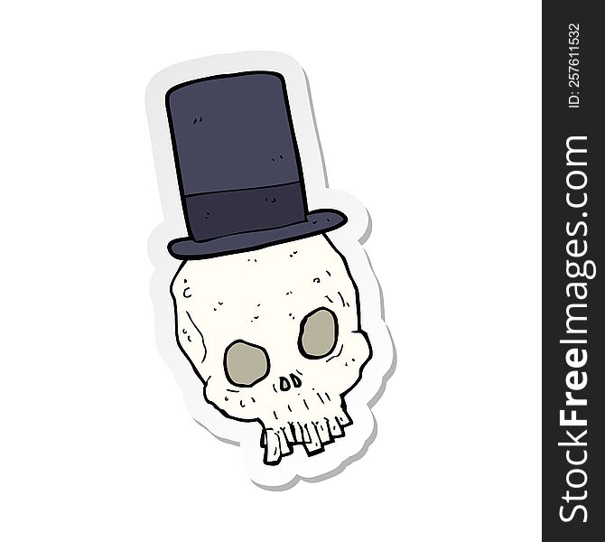 Sticker Of A Cartoon Skull Wearing Top Hat
