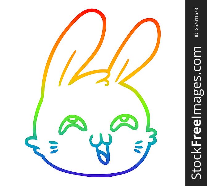 Rainbow Gradient Line Drawing Cartoon Happy Rabbit Face