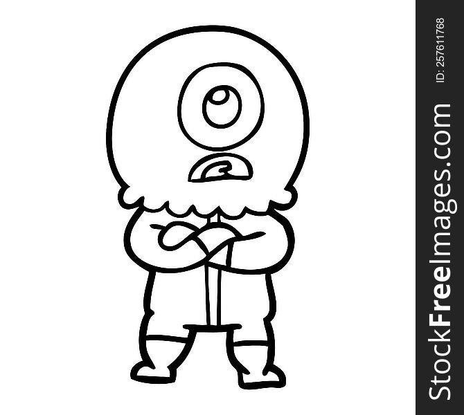 annoyed cartoon cyclops alien spaceman. annoyed cartoon cyclops alien spaceman