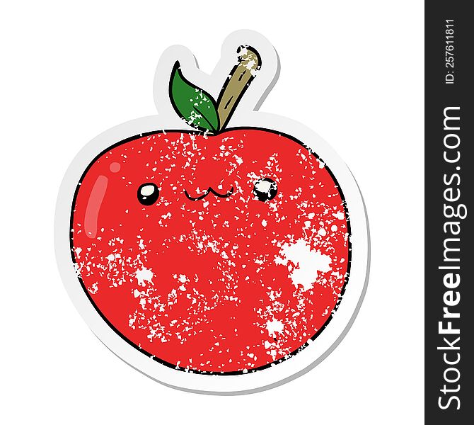 Distressed Sticker Of A Cartoon Cute Apple
