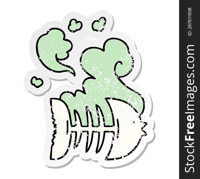 distressed sticker of a quirky hand drawn cartoon dead fish