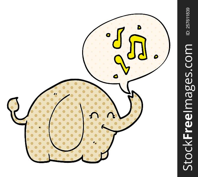 cartoon trumpeting elephant with speech bubble in comic book style
