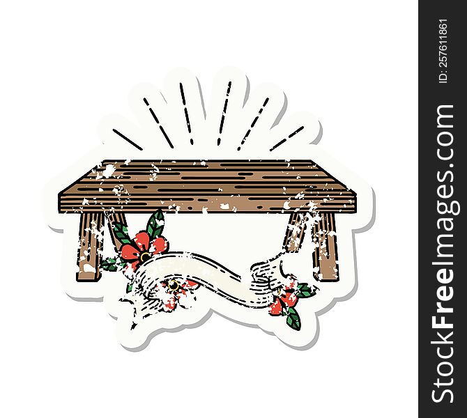 Grunge Sticker Of Tattoo Style Wood Table