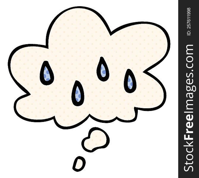 Cartoon Rain And Thought Bubble In Comic Book Style
