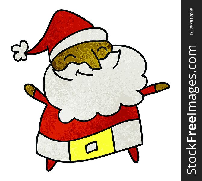 freehand drawn textured cartoon of a jolly father christmas