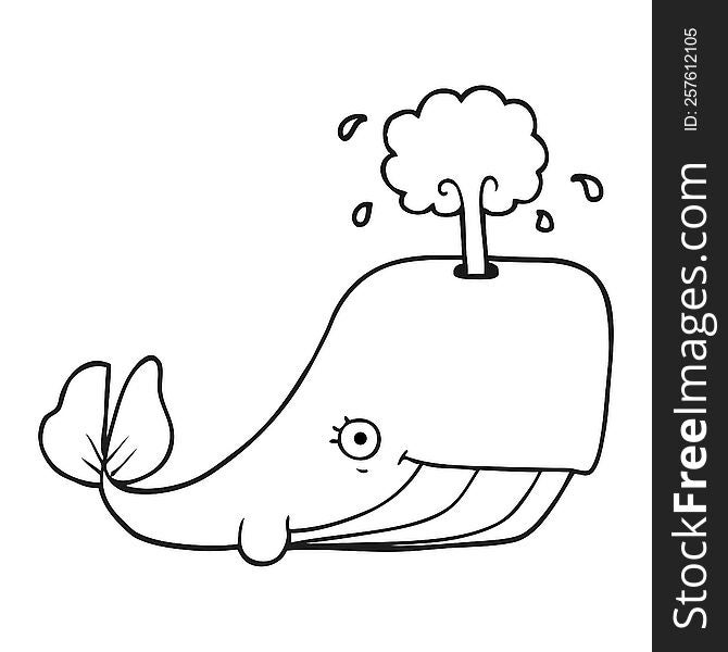 Black And White Cartoon Whale Spouting Water