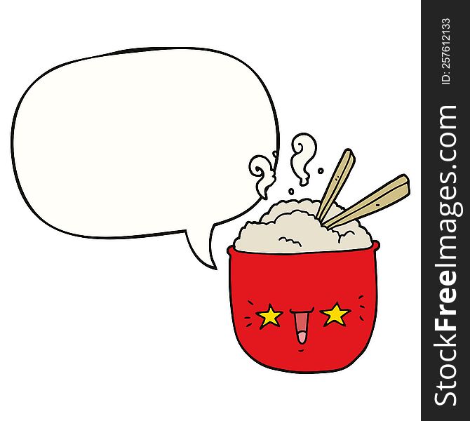 Cartoon Rice Bowl And Face And Speech Bubble