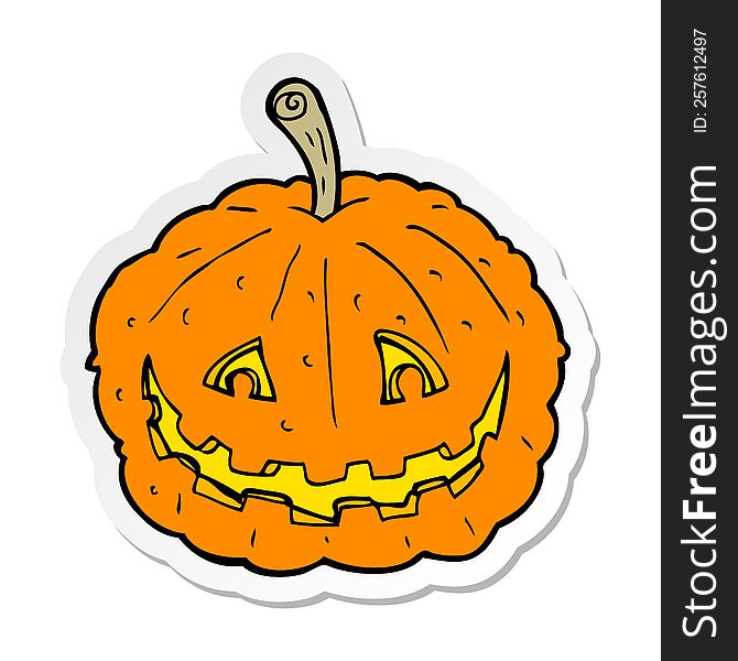 Sticker Of A Cartoon Grinning Pumpkin