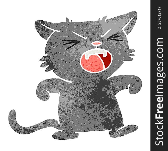 Retro Cartoon Doodle Of A Screeching Cat