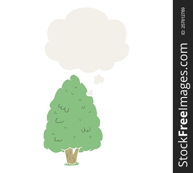 cartoon tall tree with thought bubble in retro style